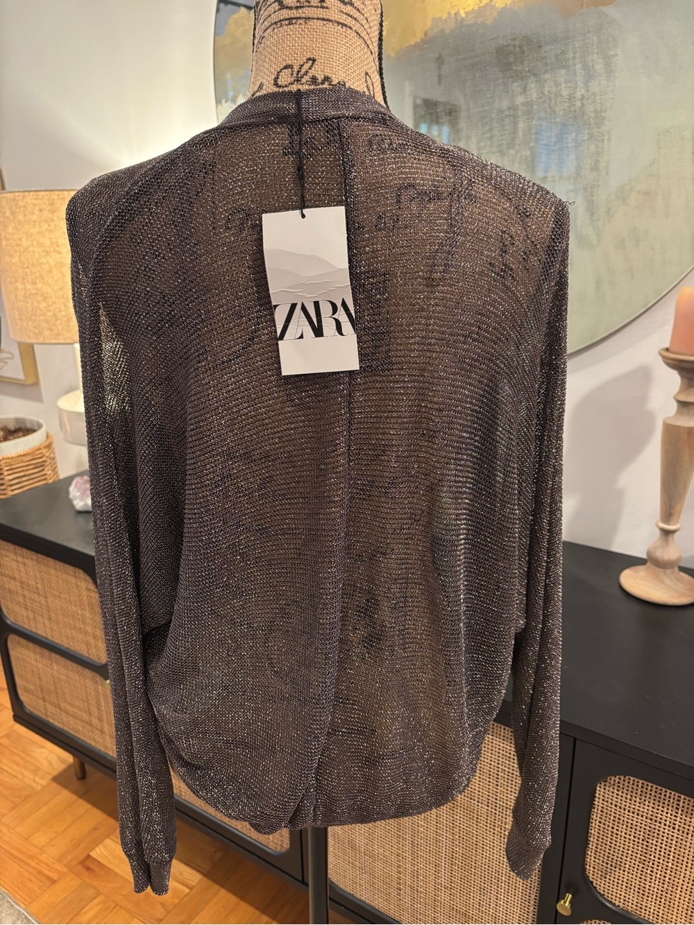 Zara Metallic Sheer Knit Top in Charcoal - Picture 5 of 6